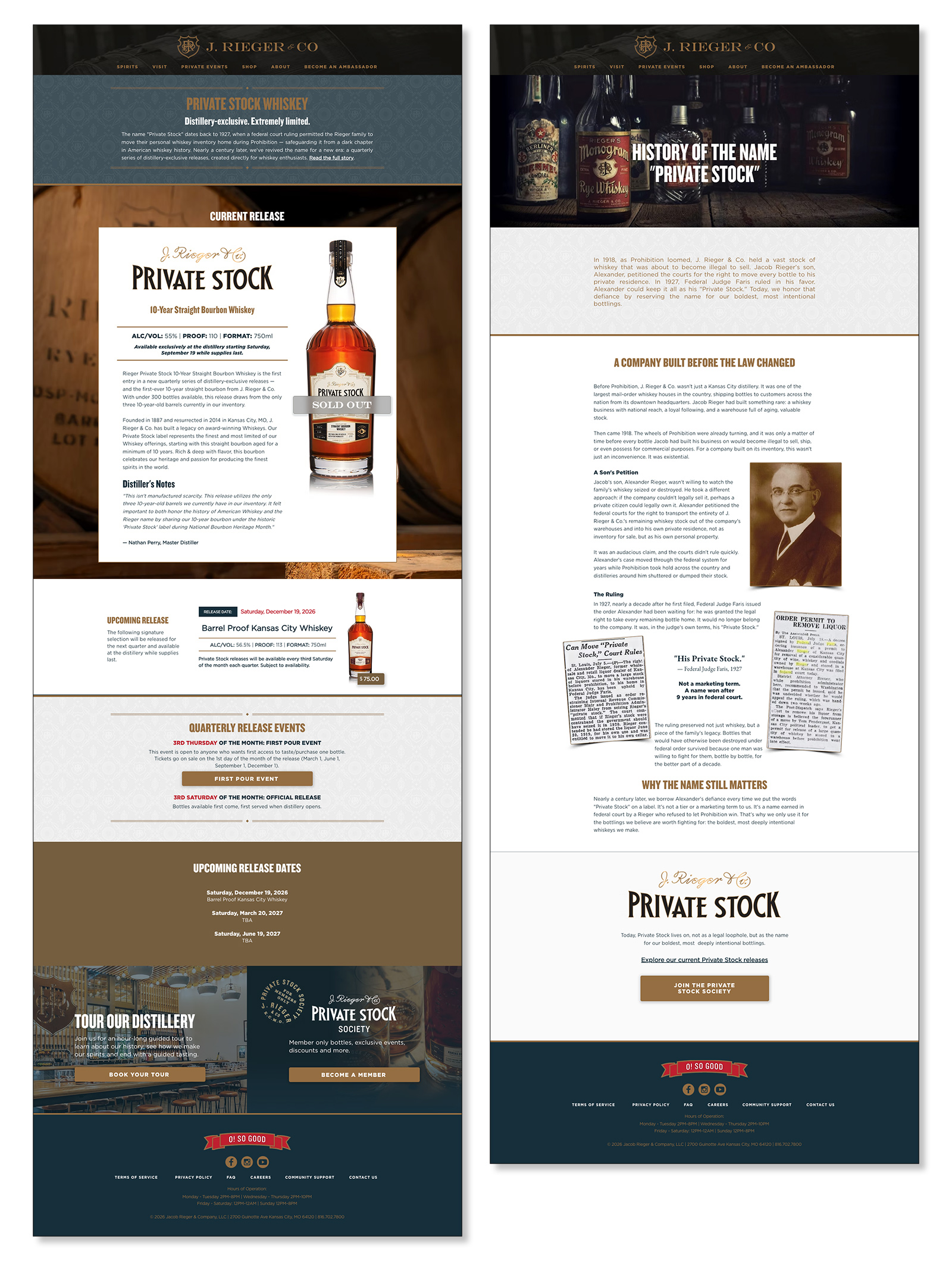 Final Private Stock Whiskey hub and History of Private Stock pages